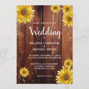 Rustic wood watercolor sunflowers country wedding invitation