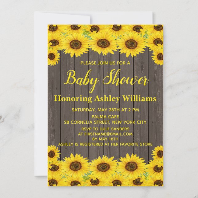 Rustic Wood Watercolor Sunflowers Cute Baby Shower Invitation (Front)