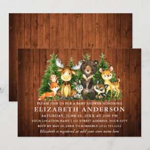 Rustic Wood Watercolor Woodland Animals Shower Invitation
