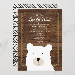 Rustic Wood We can bearly wait baby shower Invitation