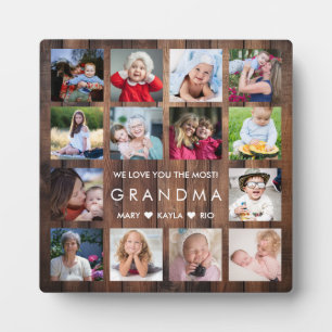 Rustic Wood We Love You Grandma 14 Photo Collage Plaque