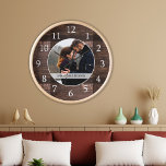 Rustic Wood Wedding Anniversary Custom Photo Large Clock<br><div class="desc">Wedding clocks to personalize with new couple photo and names . The rustic wood background adds a country chic look. A great gift for weddings and new home housewarming, </div>