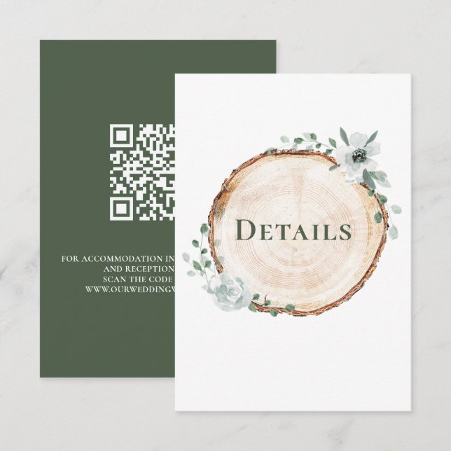 Rustic Wood Wedding botanical Details QR code  Enclosure Card (Front/Back)