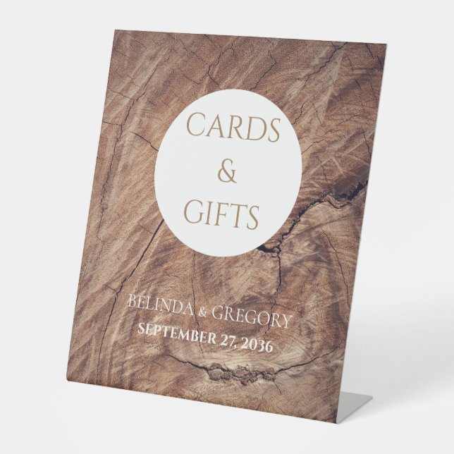Rustic Wood Wedding Cards & Gifts Pedestal Sign (Front)