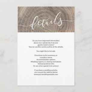 Rustic wood wedding details card