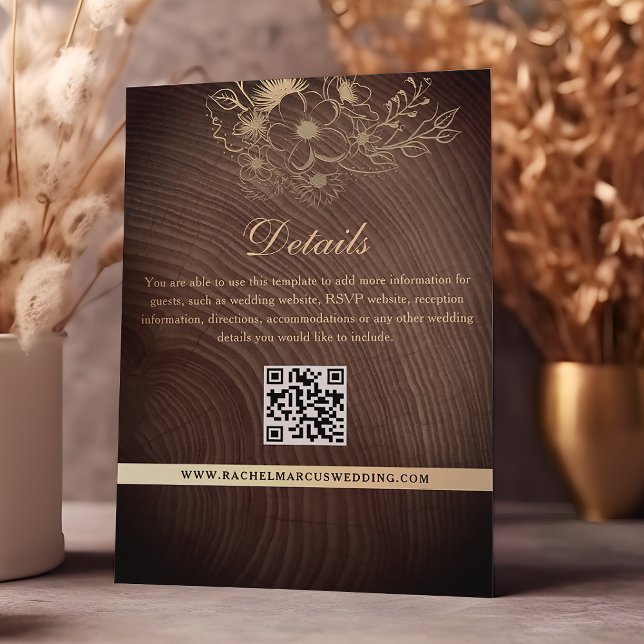 Rustic Wood Wedding Details QR Code Enclosure Card (Creator Uploaded)