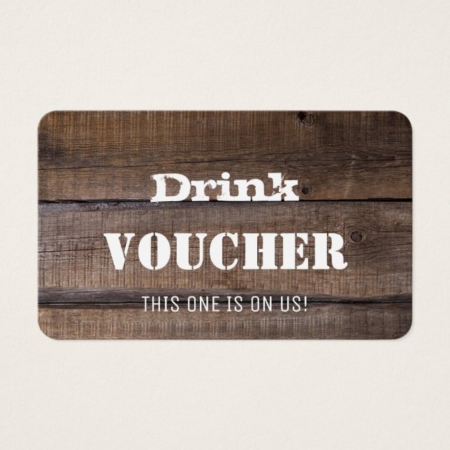 Rustic Wood Wedding Free Drink Ticket Voucher (Front)