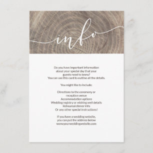 Rustic wood wedding information card