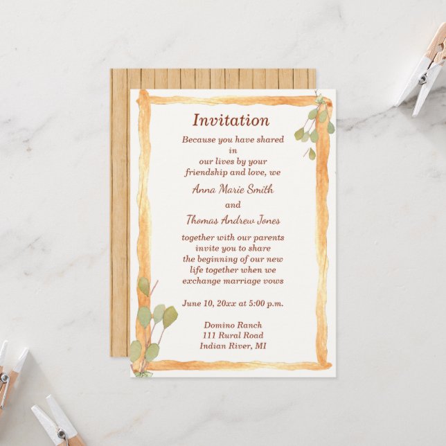 Rustic Wood Wedding Invitation (Front/Back In Situ)