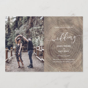 Rustic wood wedding invitation photo card