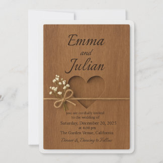 Rustic Wood Wedding Invitation with Heart Cutout &