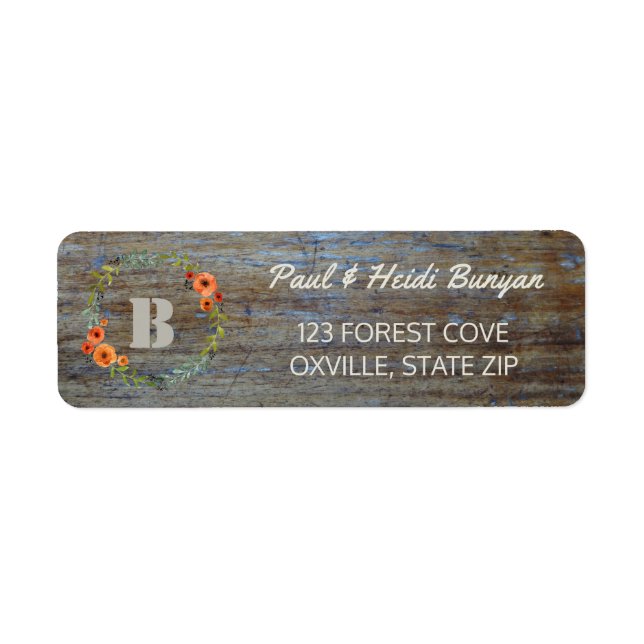 Rustic Wood Wedding Label | Woodland Boho Floral (Front)