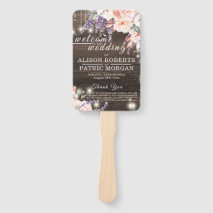 Rustic wood Wedding Lavender Lace Wedding Program Hand Fan