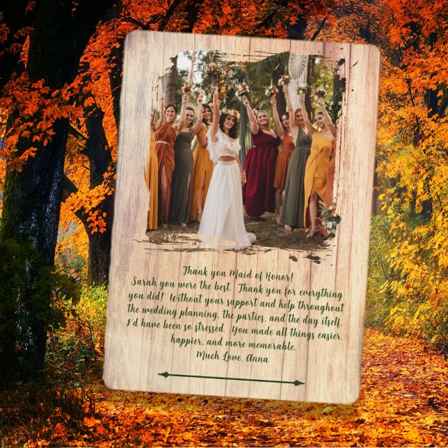 Rustic Wood Wedding Party Thank You Photo Message (Creator Uploaded)