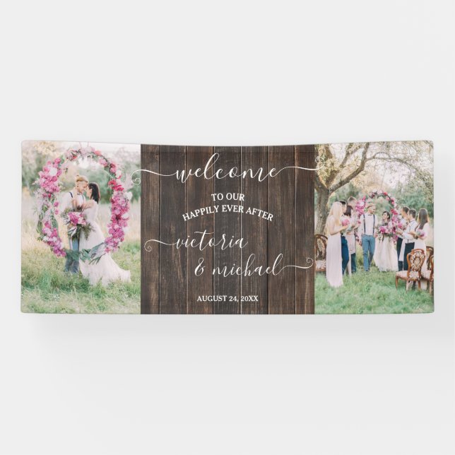 Rustic Wood wedding photo picture Welcome Banner (Horizontal)