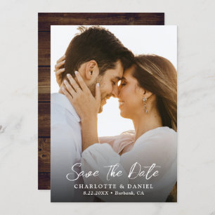 Rustic Wood Wedding Photo Save The Date Card