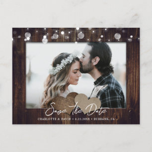 Rustic Wood Wedding Photo Save The Date Postcard
