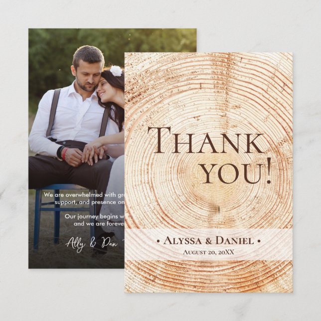 Rustic Wood Wedding Photo small Thank You Card (Front/Back)