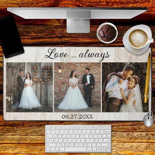 Rustic Wood Wedding Photo Template Desk Mat