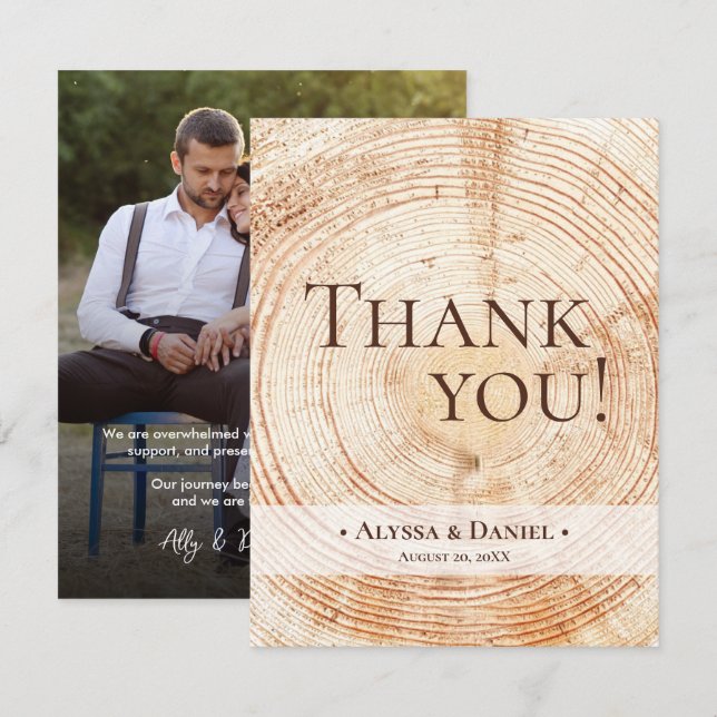 Rustic Wood Wedding Photo Thank You Card (Front/Back)