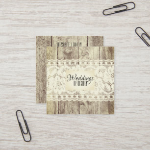 Rustic Wood Wedding Planner Vintage Floral Lace Square Business Card