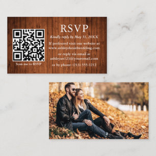 Rustic Wood Wedding QR Photo RSVP Enclosure Card
