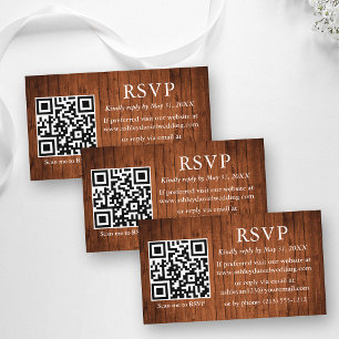 Rustic Wood Wedding QR RSVP Enclosure Card