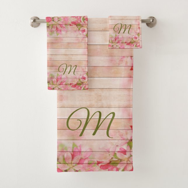 rustic wood, wedding reception, family monogram ,f bath towel set (Insitu)