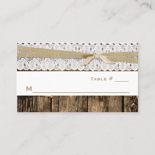 Rustic Wood Wedding Reception Place Card (Front)