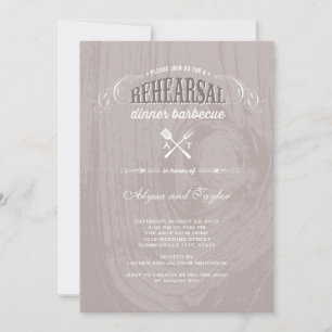 Rustic Wood Wedding Rehearsal Dinner BBQ Party Invitation