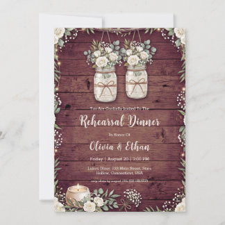 rustic wood wedding rehearsal dinner invitations