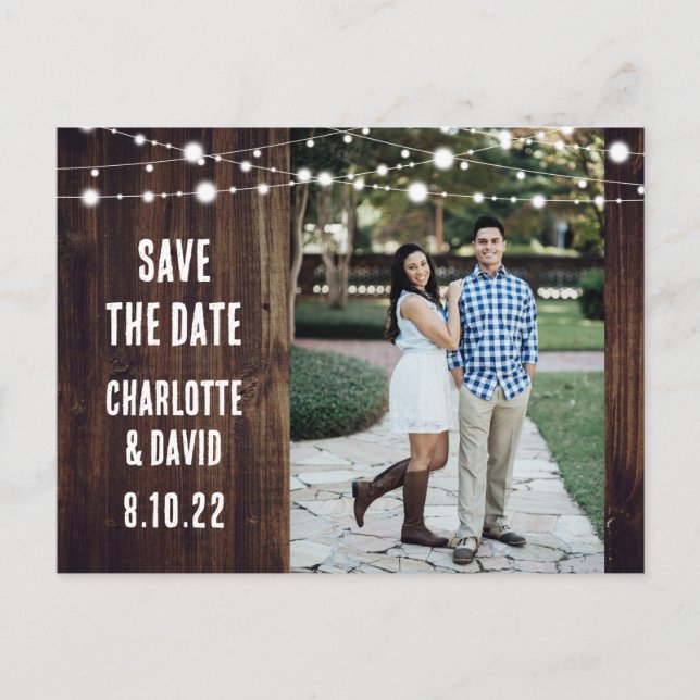 Rustic Wood Wedding Save The Date Photo Postcard (Front)