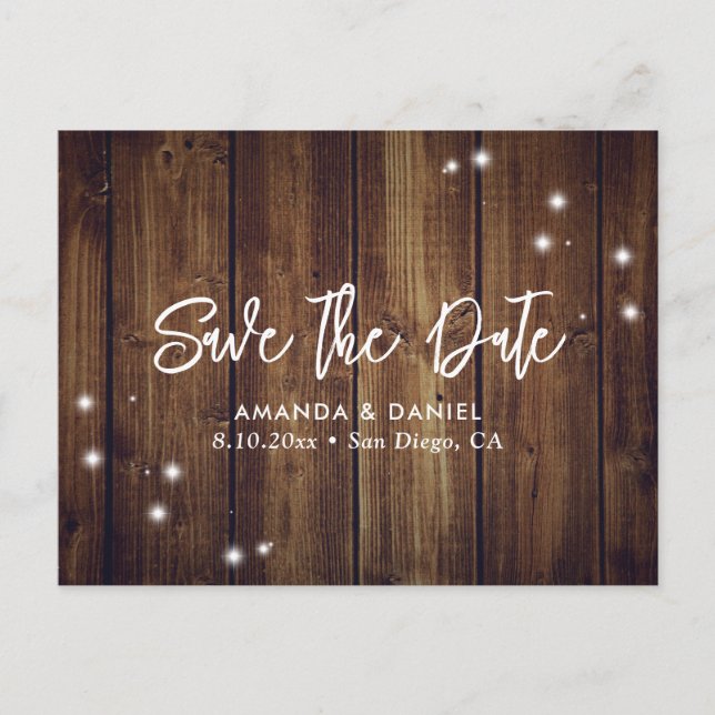 Rustic Wood Wedding Save The Date Postcard (Front)