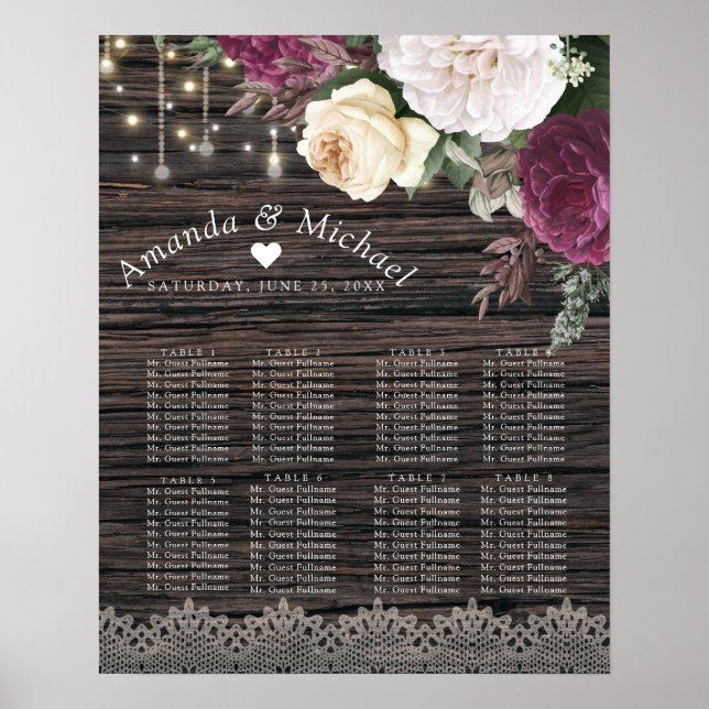 Rustic wood Wedding Seating Chart (Front)
