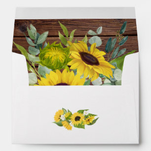 Rustic Wood Wedding Sunflowers & Eucalyptus Envelope
