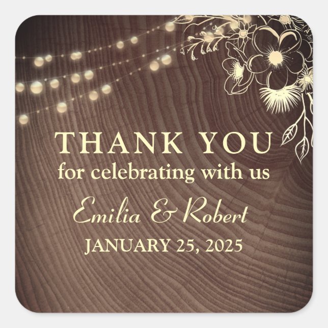 Rustic Wood Wedding Thank You Square Sticker (Front)