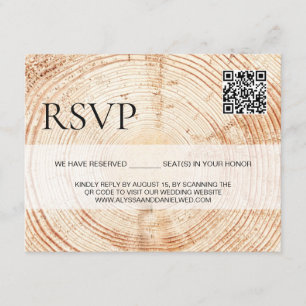 Rustic wood Wedding website QR code rsvp  Enclosure Card