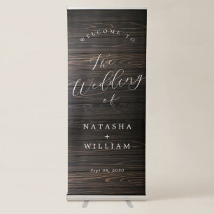 Rustic Wood Wedding  Welcome Sign: Elegant Script Retractable Banner