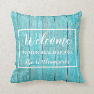 Rustic Wood Welcome To Our Beach House Custom Cushion