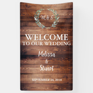 Rustic wood Welcome to our Wedding monogram Banner