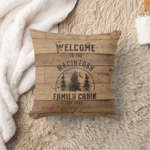 Rustic Wood WELCOME TO THE NAME FAMILY CABIN Cushion