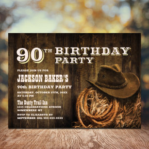 Rustic Wood Western 90th Birthday Party Invitation