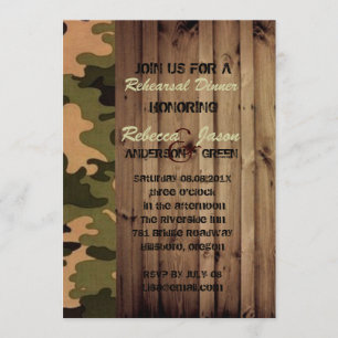 rustic wood western Camo Wedding rehearsal dinner Invitation
