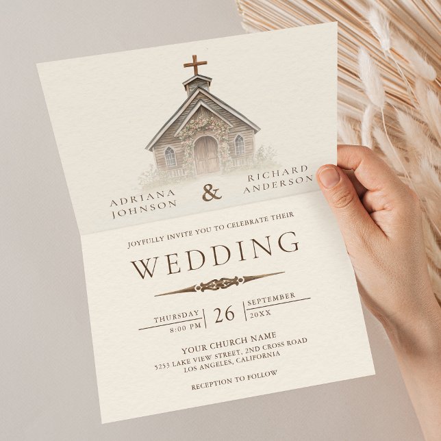 Rustic Wood Western Chapel All in One Wedding Invitation (Creator Uploaded)