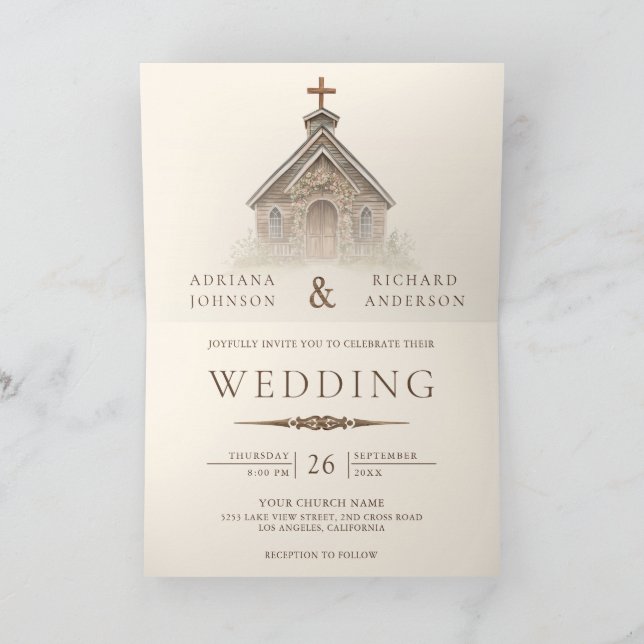 Rustic Wood Western Chapel All in One Wedding Invitation (Inside)