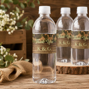 rustic wood western country hunting Camo Wedding  Water Bottle Label