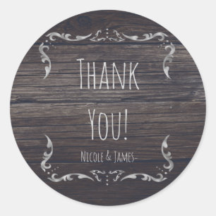 Rustic Wood Western Elegance Romantic Wedding Classic Round Sticker
