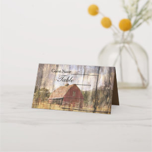 Rustic Wood western red barn country wedding Place Card