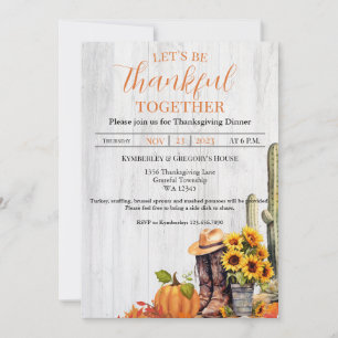 Rustic Wood Western Sunflower Thanksgiving Dinner Invitation