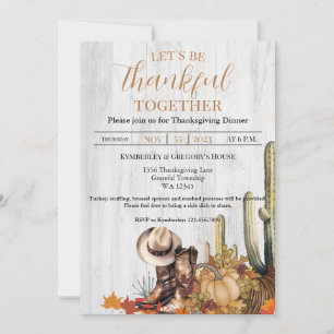 Rustic Wood Western Themed Thanksgiving Dinner Inv Invitation